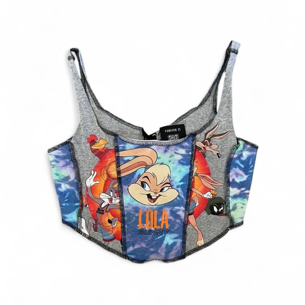 Forever 21 Gray and Multicolor Space Jam Corset Top